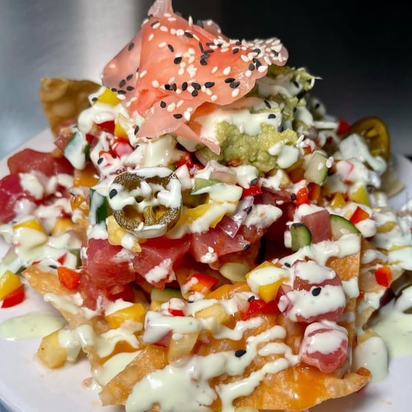 Salted. On The Harbor's tuna poke nachos with avocado, jalapenos, and pickled ginger.
