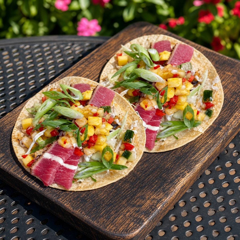 *Seared Pepper-Crusted Ahi Tuna TACO.
