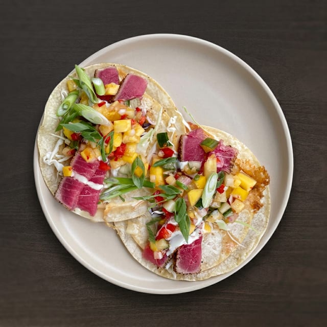 *Seared Pepper-Crusted Ahi Tuna TACO.